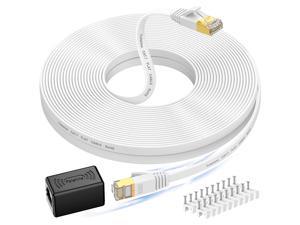 Flat Cat7 Shielded Ethernet Cable Support Cat5/Cat6 Network,600Mhz,10Gbps 30 AWG High Speed Cable White Computer Cord for Router Xbox Modem CableGeeker Cat7 Ethernet Cable 6.5ft 2 Pack 