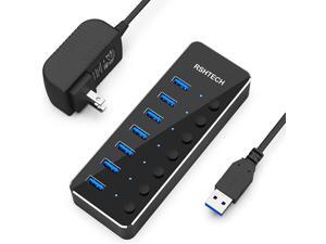 RSHTECH USB 3.0 Hub 7 Port Powered USB Hub Expander Aluminum USB 3.0 Data Port hub with Universal 5V AC Adapter and Individual On/Off Switches USB Splitter for Laptop and PC(Black) RSHTECH USB 3.0 Hub 7 Port Powered USB Hub Expander Aluminum USB 3.0 Data Port hub with Universal 5V AC Adapter and Individual On/Off Switches USB Splitter for Laptop and PC(Black)