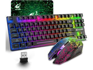 Wireless Gaming Keyboard and Mouse Combo with 87 Key Rainbow LED Backlight Rechargeable 3800mAh Battery Mechanical Feel Anti-ghosting Ergonomic Waterproof RGB Mute Mice for Computer PC Gamer (Black)