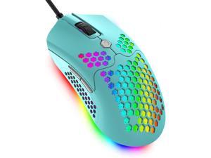 Wired Lightweight Gaming Mouse,PAW3325 12000DPI Mice11 RGB Backlit Mice with 7 Buttons Programmable Driver,Ultralight Honeycomb Shell Ultraweave Cable Mouse for PC Gamers (Green)