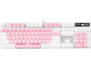 Mechanical Gaming Keyboard, MageGee 2021 New Upgraded Blue Switch 104 Keys White Backlit Keyboards, USB Wired Mechanical Computer Keyboard for Laptop, Desktop, PC Gamers(White & Pink)