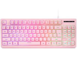 HUO JI CQ87 Gaming Keyboard USB Wired Floating Keyboard Quiet Ergonomic Water-Resistant Mechanical Feeling Keyboard Rainbow LED Backlit for PC Laptop Mac Pink HUO JI CQ87 Gaming Keyboard USB Wired Floating Keyboard Quiet Ergonomic Water-Resistant Mechanical Feeling Keyboard Rainbow LED Backlit for PC Laptop Mac Pink
