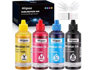 Hiipoo Sublimation Ink Refilled Bottles Work with C88 C88+ WF7710 ET2720 ET15000 ET2760 ET2750 ET4700 Inkjet Printers Heat Press Transfer on Mugs Plates T-Shirts Pillows Phone Case