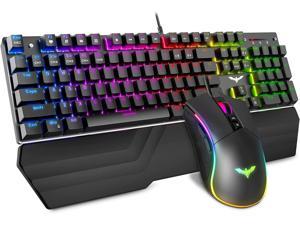 Havit Mechanical Keyboard and Mouse Combo RGB Gaming 104 Keys Blue Switches Wired USB Keyboards with Detachable Wrist Rest, Programmable Gaming Mouse for PC Gamer Computer Desktop