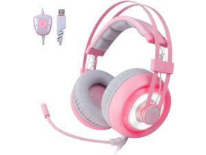 SADES G70 7.1 USB Surround Sound PC Headsets Over-Ear Gaming Headset Headphones with Microphone LED Light - Pink SADES G70 7.1 USB Surround Sound PC Headsets Over-Ear Gaming Headset Headphones with Microphone LED Light - Pink
