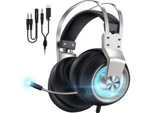 Gaming Headset for PS5 Xbox One PC Switch Mac PS4 Headset with Noise Cancelling Mic 7.1 Suround Sound Over Ear Gaming Headphones with 3.5mm Jack White LED Light Gaming Headset for PS5 Xbox One PC Switch Mac PS4 Headset with Noise Cancelling Mic 7.1 Suround Sound Over Ear Gaming Headphones with 3.5mm Jack White LED Light