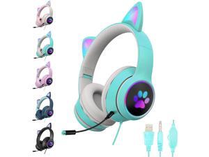 SHANGH AKZ-022 Gaming Wired Headset Cute Cat Ear Headset with 7.1 Surround Sound Headset with Noise Reduction Microphone LED Light Soft Earmuffs Suitable for PC Laptop Game Players SHANGH AKZ-022 Gaming Wired Headset Cute Cat Ear Headset with 7.1 Surround Sound Headset with Noise Reduction Microphone LED Light Soft Earmuffs Suitable for PC Laptop Game Players