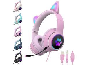 SHANGH AKZ-022 Gaming Wired Headset Cute Cat Ear Headset with 7.1 Surround Sound Headset with Noise Reduction Microphone LED Light Soft Earmuffs Suitable for PC Laptop Game Players SHANGH AKZ-022 Gaming Wired Headset Cute Cat Ear Headset with 7.1 Surround Sound Headset with Noise Reduction Microphone LED Light Soft Earmuffs Suitable for PC Laptop Game Players