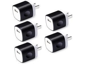 One Port USB Wall Charger, Charging Block, 5Pack Travel 1A USB Charger Cube Brick Charger Boxes Compatible iPhone Xs Max/X/8 Plus/7/6S Plus, Samsung Galaxy S10e S10 S9 S8 Plus/S7/Note 9/8, LG G8 G7