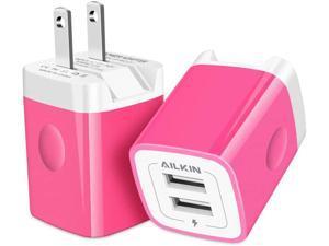 AILKIN 2.4A Phone USB Charger Plug Fast Charging, Dual USB Wall Charger Cube, 2-Muti Port USB Adapter Power Box Base for Phone XR XS MAX XS, iPad Air 2, Samsung Phones USB Charger Block-Rose