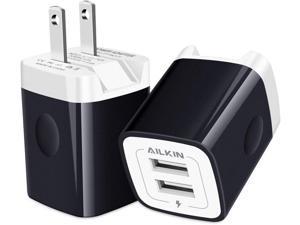 Travel USB Wall Charger 2.4A/2Pack Dual Foldable USB Plug Dual Port Small Charger Cube USB Box Charger Base Power Outlet Block for Smart Cell Phone XR XS XS MAX Fast Charging Box-Black
