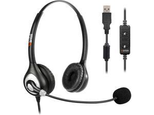USB Headset with Microphone Noise Cancelling & Audio Controls,  Wired Computer Headset for Laptop PC Mac Skype Zoom Webinar Call Center Office Home Business, Clear Chat, Super Lightweight