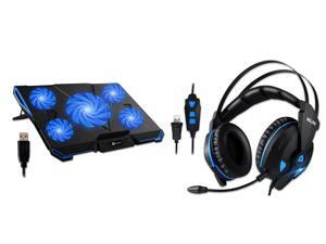 KLIM Cyclone Laptop Cooling Pad - 5 Fans Cooler - Blue + KLIM Impact - USB Gaming Headset - 7.1 Surround Sound KLIM Cyclone Laptop Cooling Pad - 5 Fans Cooler - Blue + KLIM Impact - USB Gaming Headset - 7.1 Surround Sound