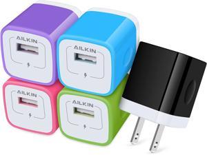 USB Charger Wall Plug 5Pack-1Port Fast Charging Outlet AC Power Adapter Block Cube Box Brick for iPhone Samsung Galaxy Android or Type C Phones & Tablets Charge Multiple USB Hub Station Base