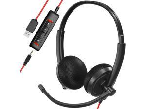 USB Headset HROEENOI Noise Cancelling Headphones with Microphone PC Headset Wired for Computer/Mac/Laptop with USB+3.5mm Jack in-line Controls for Office Home Business