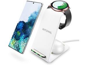 Intoval Wireless Charger,Wireless Charging Station for Samsung Galaxy Phone/Watch/Buds,Fit for Note 20/Note 10/S21/S20,Galaxy Watch 4/3/46mm/42mm/Active 2/Gear S3,Galaxy Buds+/Live(S3,White)