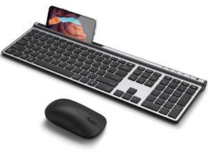 Multi-Device Bluetooth Keyboard and Mouse CHESONA Rechargeable Full Size Ultra Thin Dual-Mode (BT 5.0+3.0+2.4G) Wireless Keyboard Mouse Combo for Mac OS/iOS/Windows/Android (Silver Black)