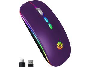 Wireless Mouse LED Wireless Mouse Rechargeable Slim Silent Mouse 2.4G Portable Computer Mouse Mobile Optical Mouse for Laptop, Notebook, PC, Computer, MacBook, 3 Adjustable DPI-Purple