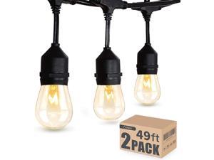 Amico 98FT(49FT2) Outdoor String Lights Commercial Great Weatherproof Strand Edison Vintage Bulbs 15 Hanging Sockets UL Listed Heavy-Duty Decorative Yard Bistro Market Cafe Lights