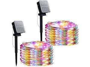Outdoor Solar String Lights 2 Pack 33 Feet 100 Led Solar Fairy Lights Waterproof Decoration Copper Wire Lights with 8 Modes for Indoor Outdoor Patio Yard Trees Party Decor(Multicolor)