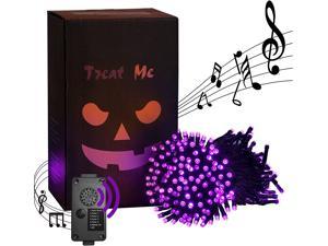EAMBRITE Halloween Decorations 82Ft 200LT String Lights with Spooky Music Infrared Motion Sensor Controller TellTale GamesWaterproof for Indoor Outdoor Tree Party Yard Decorations (Purple Color)