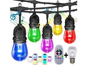Outdoor String Lights Patio Lights GANA 24/48FTS Music Flash RGBW Colourful Safe 12V Low Voltage LED Shatterproof Bulbs Connectable Heavy Duty Wire IP65 Waterproof Level Halloween Party Decorations