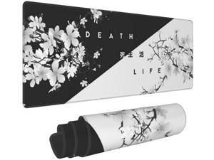 Black and White Cherry Blossom Gaming Mouse Pad XL Extended Large Mouse Mat Desk Pad Stitched Edges Mousepad Long Non-Slip Rubber Base Mice Pad 31.5 X 11.8 Inch
