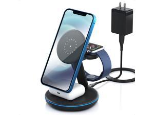 3in1 Magnetic Wireless Charger, PEXXUS 15W Wireless Charging Station for iPhone 12 13 Pro/Pro Max/Mini,AirPods Pro/2,Apple Watch All Generations,MagSafe Charger,Qi-Certified Phone Stand(QC3.0 Adapter)