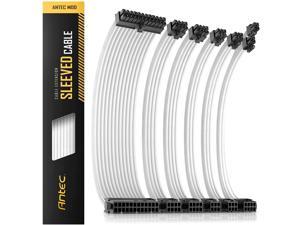 Power Supply Sleeved Cable /24pin ATX /4+4pin EPS /8-pin PCI-E /6pin PCI-E PSU Extension Cable Kit 30cm Length with Combs White