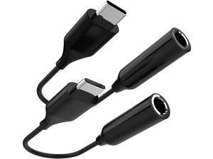 (2 Pieces) USB Type C to 3.5mm Female Headphone Jack Adapter USB C to Aux Audio dongle Cable Converter Compatible with Samsung Galaxy S21 S20 Ultra + Note 20 10 S10 S9 Plus Google Pixel 4 3 XL (Black)