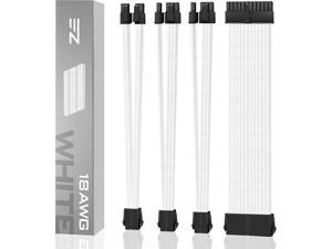 EZDIY-FAB PSU Extension Cable Sleeved Custom Mod PC Power Supply Cable, Soft Nylon Braided with Comb Kit 24PIN/8PIN to 6+2Pin/ 8PIN to 4+4PIN-30CM 300MM - White
