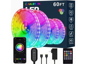 Led Strip Lights 60ft Led Light Strip Music Sync Color Changing RGB Led Strip Built-in Mic Bluetooth App Control LED Tape Lights with Remote 5050 RGB Rope Light Strips