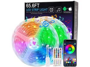 65.6ft LED Light Strips 20m RGB Flexible Music Sync Color Changing APP Control Bright 5050 LEDs Tape Lights with Remote for Home Lighting Kitchen Bedroom TV Ceiling Cupboard Bar Decoration