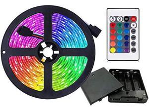 Battery Powered Led Strip Lights Flexible Color Changing RGB LED Light Strip 5050 3M/9.8FT 90 LEDs 5V Battery-Powered with Controller