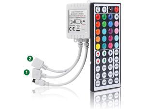 RGB Light Strip Remote Controller 2-in-1 4 Pin Dimming Dimmer Brightness Flash Mode Control Options for LED Tape Light 12V DC LEDs Rope Lighting (2 Ports)