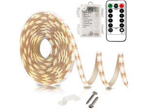 Timer, Dimmable 8 Modes Battery Operated Led Strip Lights White with Remote 
