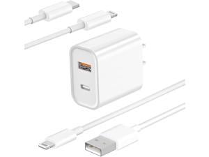 [] iPhone Fast Charger 20W USB C Wall Charger with 2Pack 6FT Original Lightning Charge Cord Dual Port PD3.0 Type-C + QC3.0 USB-A Rapid Wall Charger for iPhone/iPad/iPod