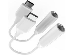 (2 Pieces) USB Type C to 3.5mm Female Headphone Jack Adapter USB C to Aux Audio dongle Cable Converter Compatible with Samsung Galaxy S21 S20 Ultra + Note 20 10 S10 S9 Plus Google Pixel 4 3 XL (White)