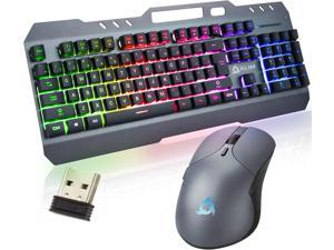 US Wireless Rainbow Backlit Gaming Keyboard Mouse Set 4000mAh Battery For  PC PS4