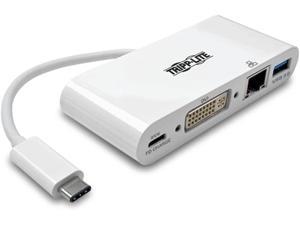 USB C to DVI Multiport Video Adapter Converter 1080p w/ USB-A Hub USB-C PD Charging Gigabit Ethernet Port  Thunderbolt 3 Compatible USB Type C USB Type-C (U444-06N-DGU-C)
