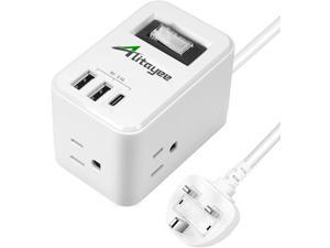 UK Plug Travel Adapter Power Converter with 3 UL outlets and Type C Fast Charging Ports 5ft Extension Cord Type G Outlet Extender for America to British London Europe 220v to 110v Converter