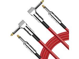 Guitar Cord Electric Guitar Cable 2 Pack (20 ft +10 ft) 1/4 TS Amp Instrument Cable Acoustic Guitar Electric Mandolin Bass Keyboard Pro Audio Speaker (Straight to Right Angle Red+Black)