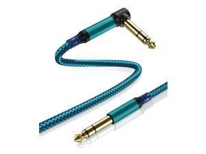 1/4 Inch TRS Instrument Cable 10ft Raylove Right Angle 6.35mm Male Jack Stereo Audio Interconnect Cord 6.35 Instrument Cable Compatible for Bass Keyboard Mixer Amplifier Amp ect Green