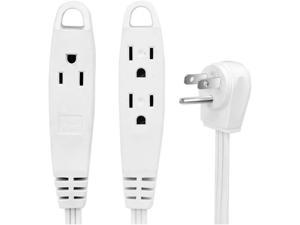 10 Feet Extension Cord / Wire 3 Prong Grounded 3 outlets Flat Plug  White (1 Pack)