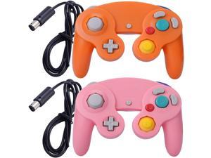 2 Pack Classic Shock Joypad Wired Controller Compatible with Wii NGC Gamecube Game Cube (Orange & Pink)