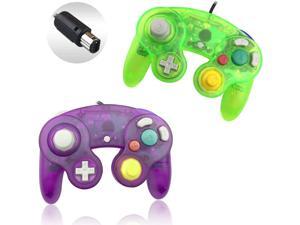 2 Packs NGC Controllers Classic Wired Controller for Wii Gamecube(Clear Purple and Moss Green)