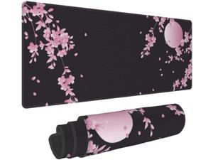 Sakura Cherry Blossom Extended Gaming Mouse Pad Non-Slip Rubber Base Pink Large Mousepad 31.5x11.8in with Stitched Edge Waterproof Flower Keyboard Pads Black Desk Laptop Mats for Work/Game/Office