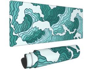 Japanese Green and White Wave Gaming Mouse Pad XL Non Slip Rubber Base Mousepad Stitched Edges Desk Pad Extended Large Mice Pad 31.5 X 11.8 Inch