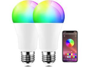 Color Changing LED Light Bulb RGBW Controlled by APP Sync to Music Dimmable RGB Multi-Color 60 Watt Equivalent E26 Edison Screw (2 Pack)
