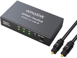 Amalink 3 Port Optical Switcher Splitter 3 in 1 Out  with 2 Way Spdif Toslink Optical Splitter/ IR Remote Control Optical Switcher Splitter 3 Port Spdif Toslink Optical Switch